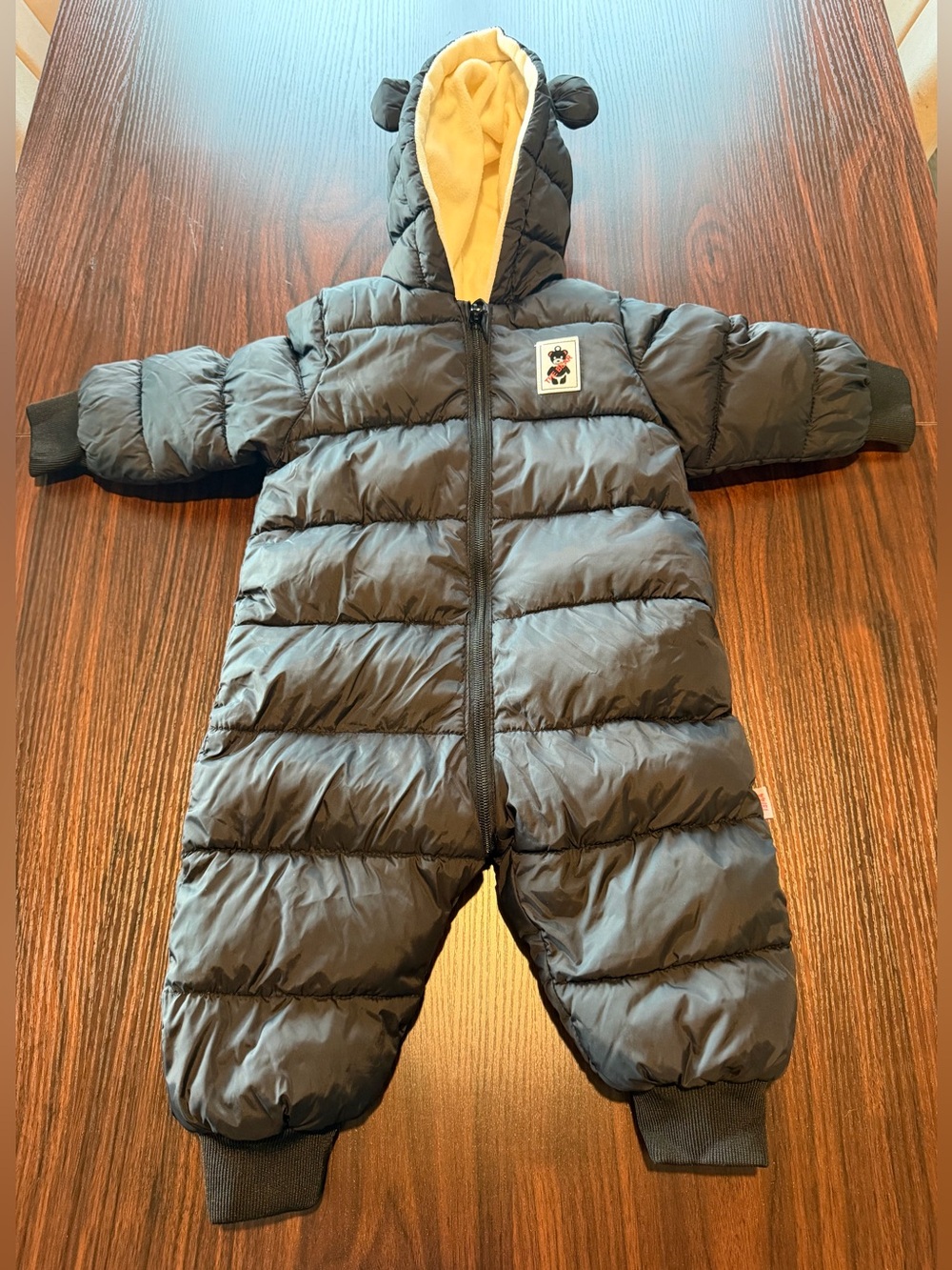 The Bear Baby Black Puffer Snowsuit with Bear-Ear Hood Size 6-12 Months